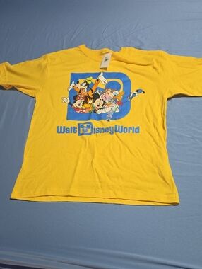 Disney Yellow Walt Disney World Character Graphic Tee with Blue Logo